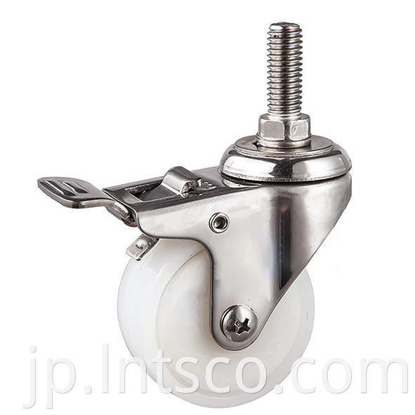 Light Duty Threaded Stem Stainless Steel White PP Brake Casters